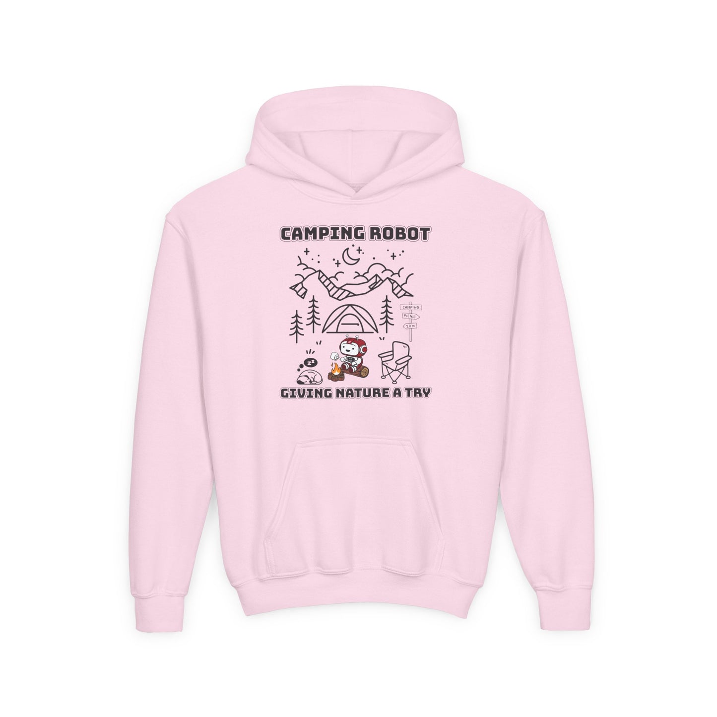 Camping Robot Youth Hooded Sweatshirt