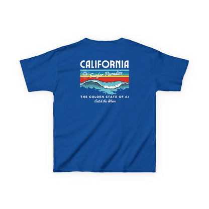 Catch the Wave CA Golden State of AI Themed Kids Heavy Cotton Tee