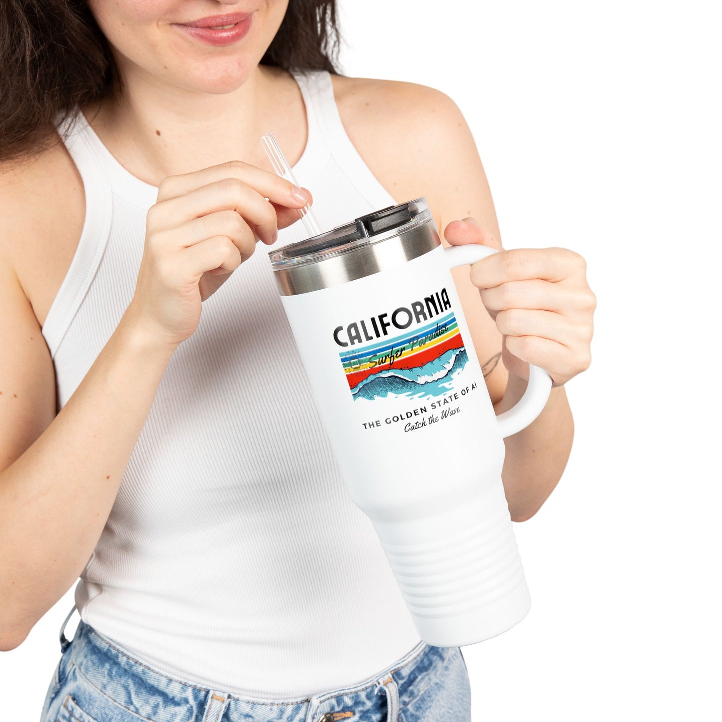 Catch the Wave CAThe Golden State of AI - Insulated Travel Mug 40oz with Straw