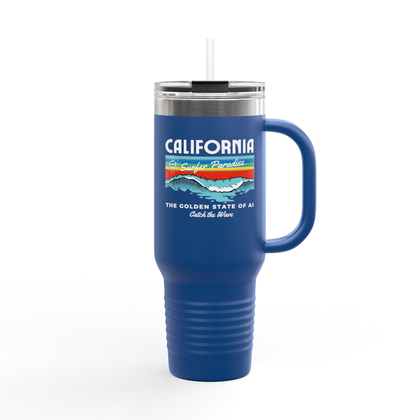 Catch the Wave CAThe Golden State of AI - Insulated Travel Mug 40oz with Straw