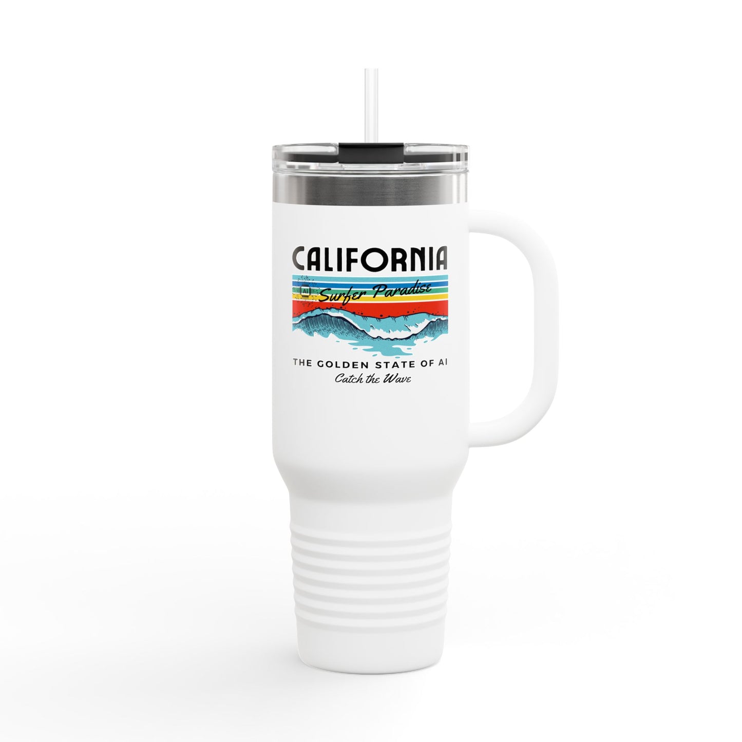Catch the Wave CAThe Golden State of AI - Insulated Travel Mug 40oz with Straw