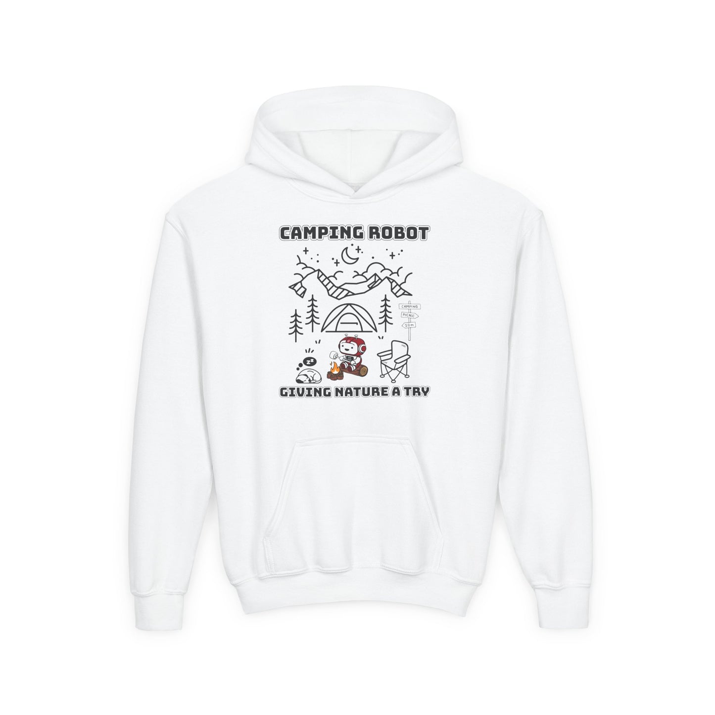 Camping Robot Youth Hooded Sweatshirt