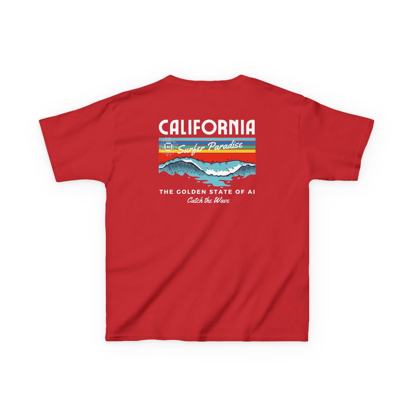 Catch the Wave CA Golden State of AI Themed Kids Heavy Cotton Tee