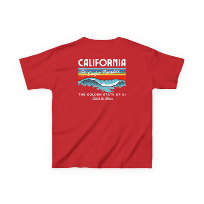 Catch the Wave CA Golden State of AI Themed Kids Heavy Cotton Tee