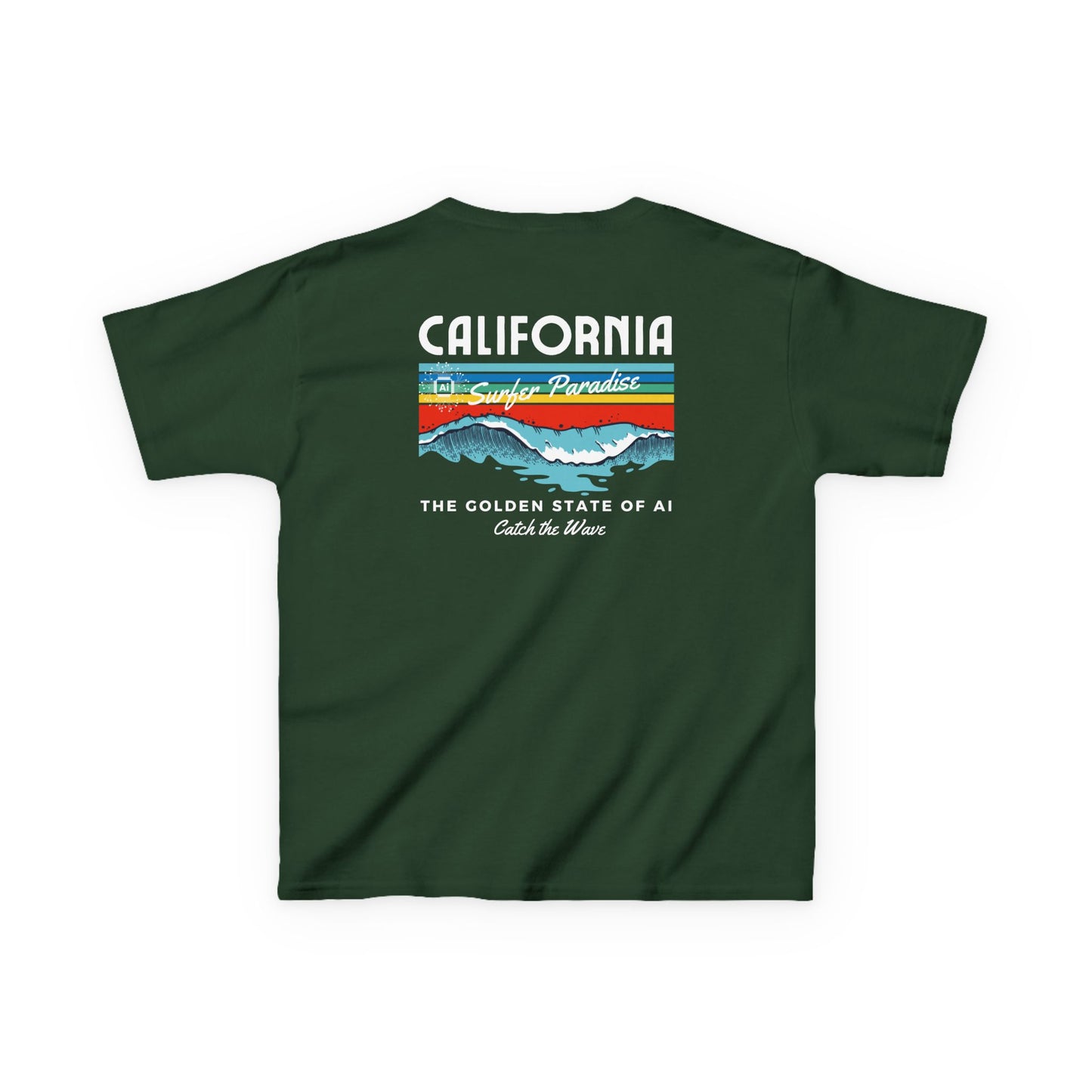 Catch the Wave CA Golden State of AI Themed Kids Heavy Cotton Tee