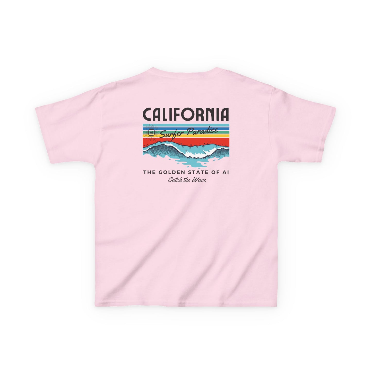 Catch the Wave CA Golden State of AI Themed Kids Heavy Cotton Tee