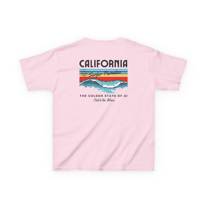 Catch the Wave CA Golden State of AI Themed Kids Heavy Cotton Tee