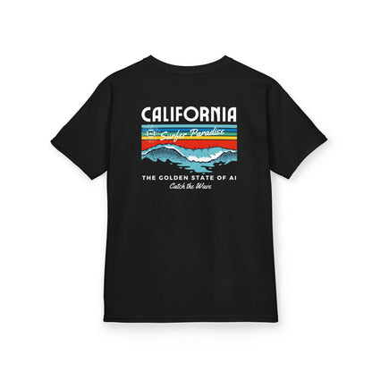 Catch the Wave CA Golden State of AI Themed Kids Heavy Cotton Tee