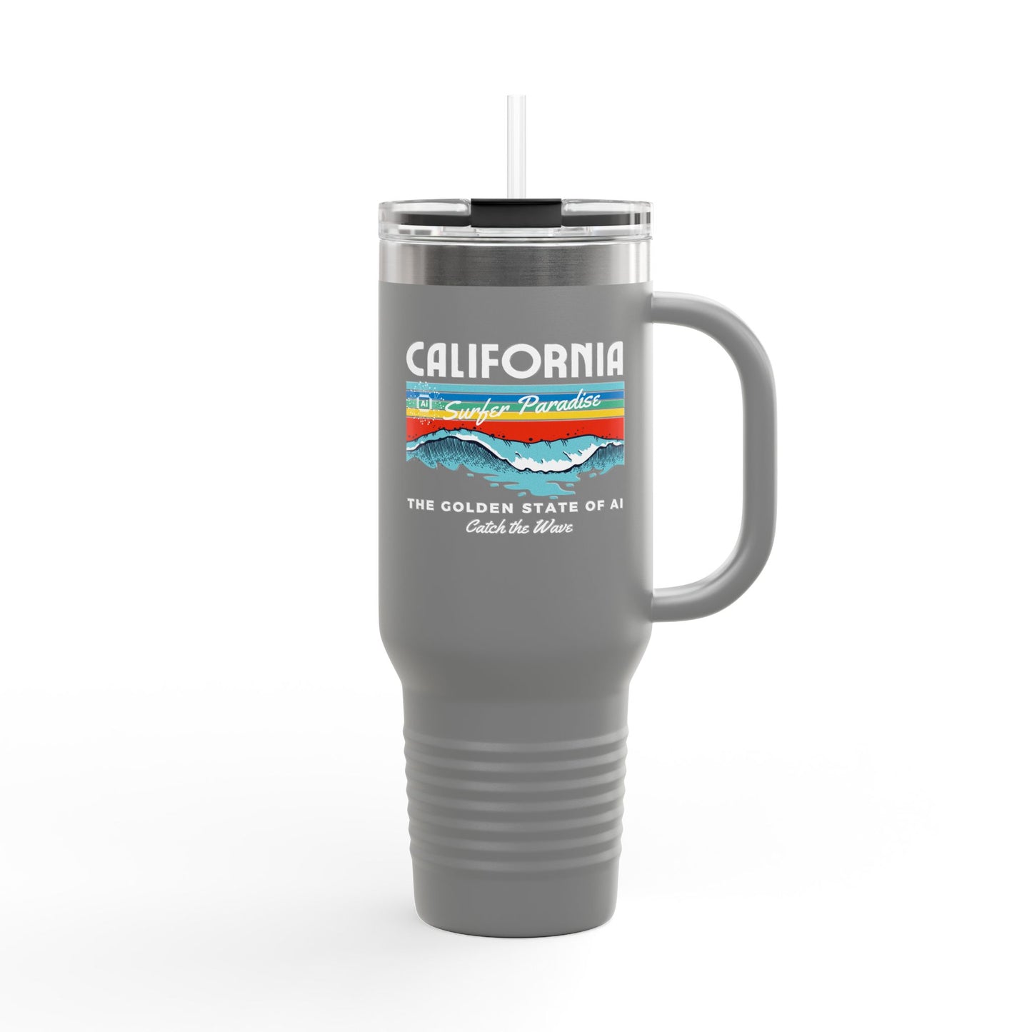 Catch the Wave CAThe Golden State of AI - Insulated Travel Mug 40oz with Straw