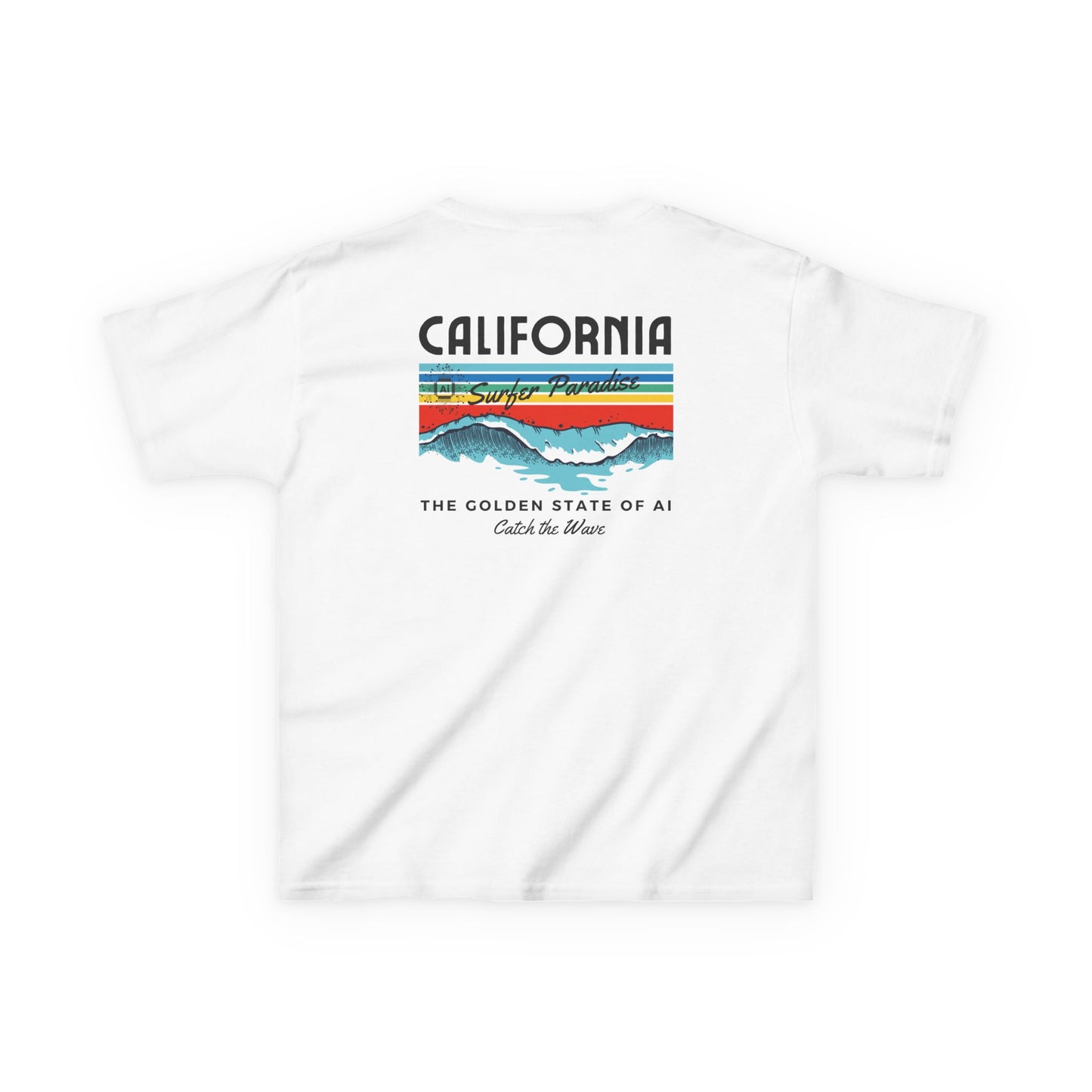 Catch the Wave CA Golden State of AI Themed Kids Heavy Cotton Tee