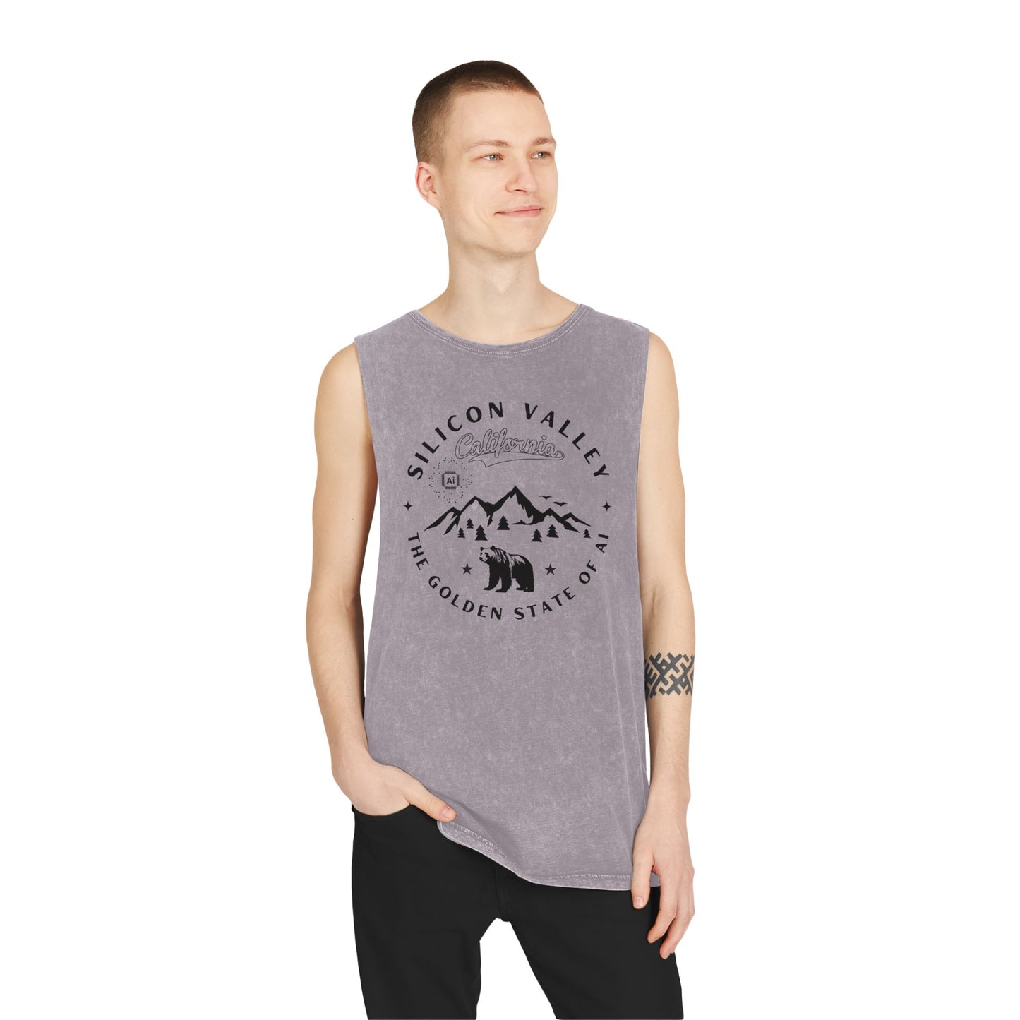 Silicon Valley CA The Golden State of AI - Unisex Stonewash Tank Top
