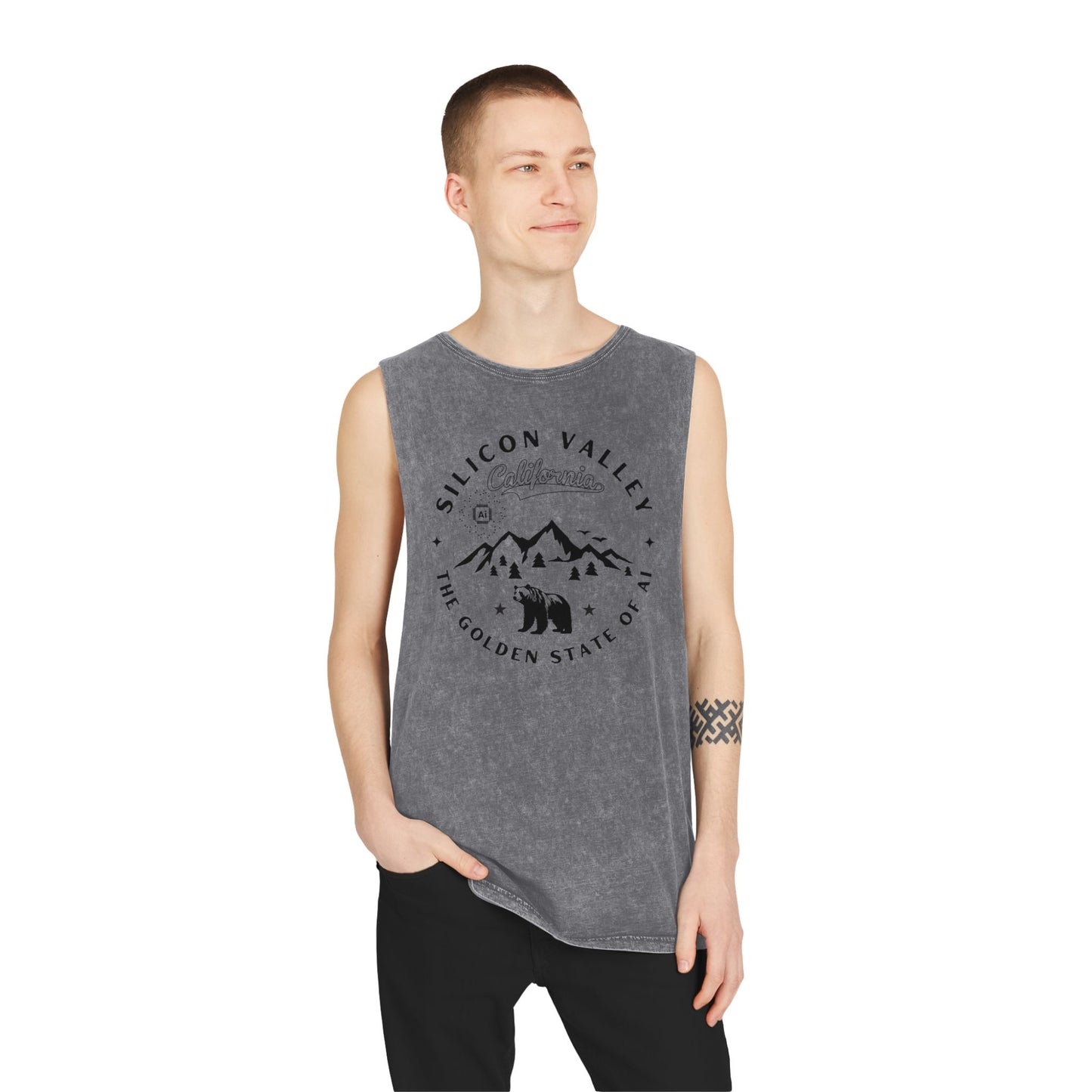 Silicon Valley CA The Golden State of AI - Unisex Stonewash Tank Top