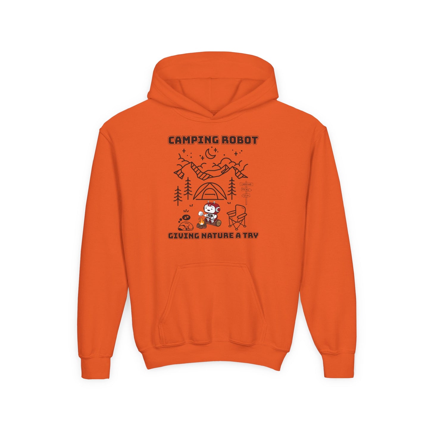 Camping Robot Youth Hooded Sweatshirt