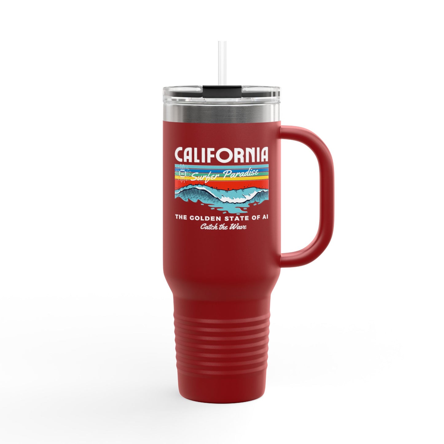 Catch the Wave CAThe Golden State of AI - Insulated Travel Mug 40oz with Straw