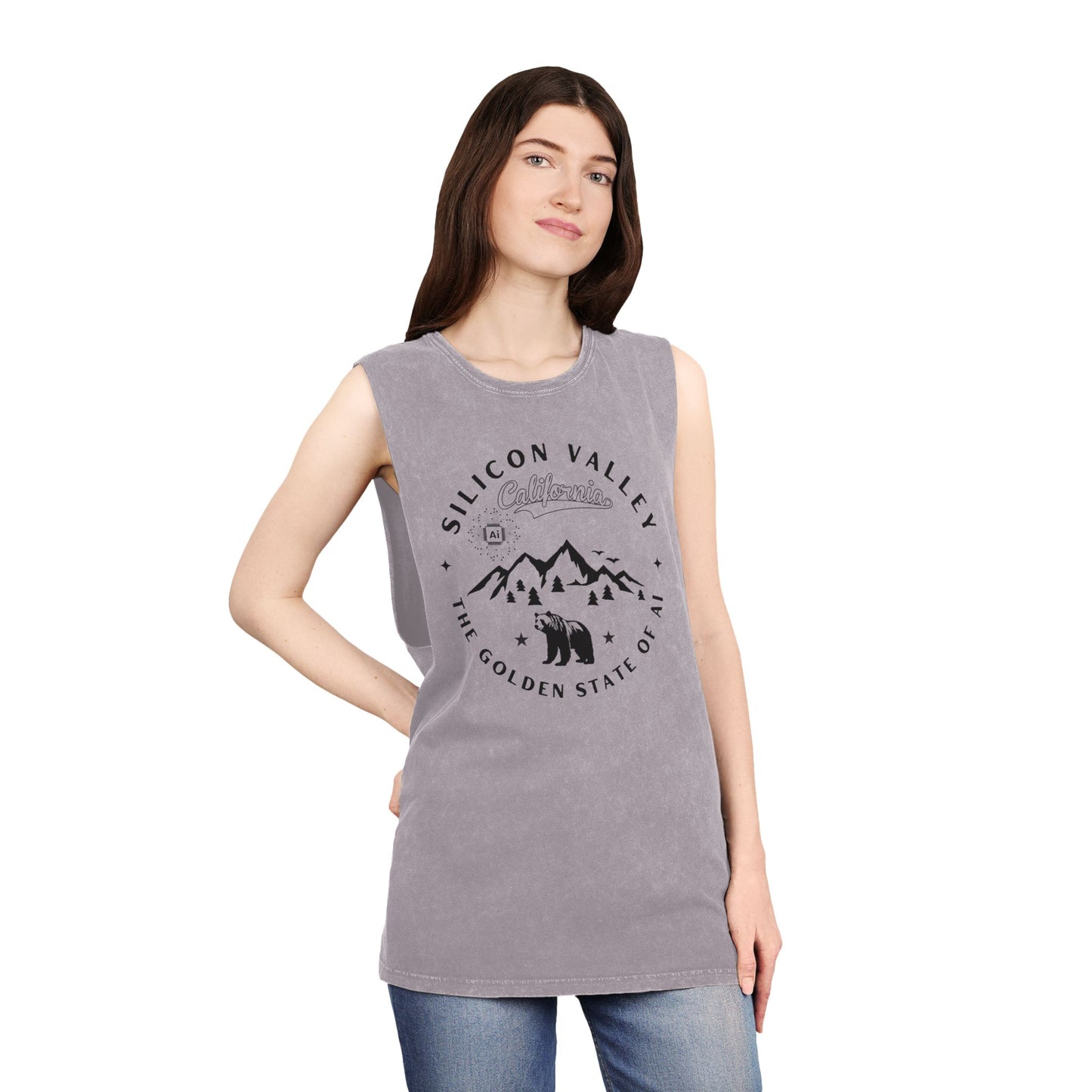 Silicon Valley CA The Golden State of AI - Unisex Stonewash Tank Top