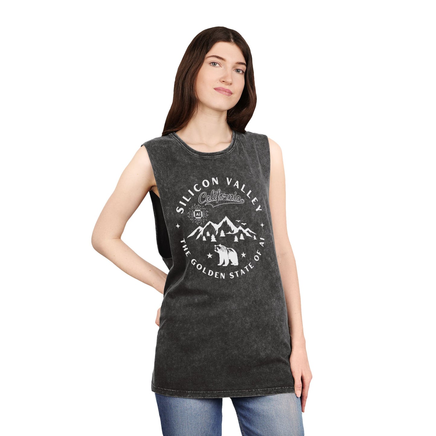 Silicon Valley CA The Golden State of AI - Unisex Stonewash Tank Top