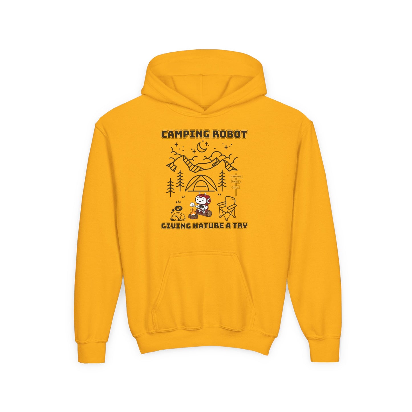 Camping Robot Youth Hooded Sweatshirt