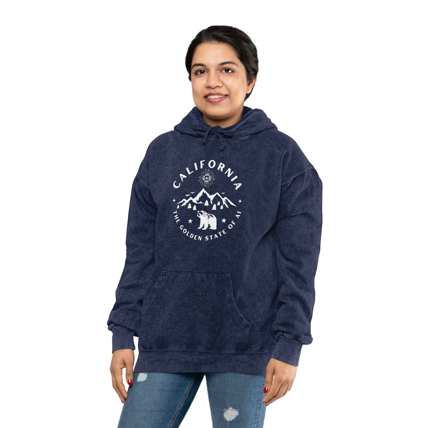 California Golden State of AI Mineral Wash Hoodie - Cozy Graphic Sweatshirt