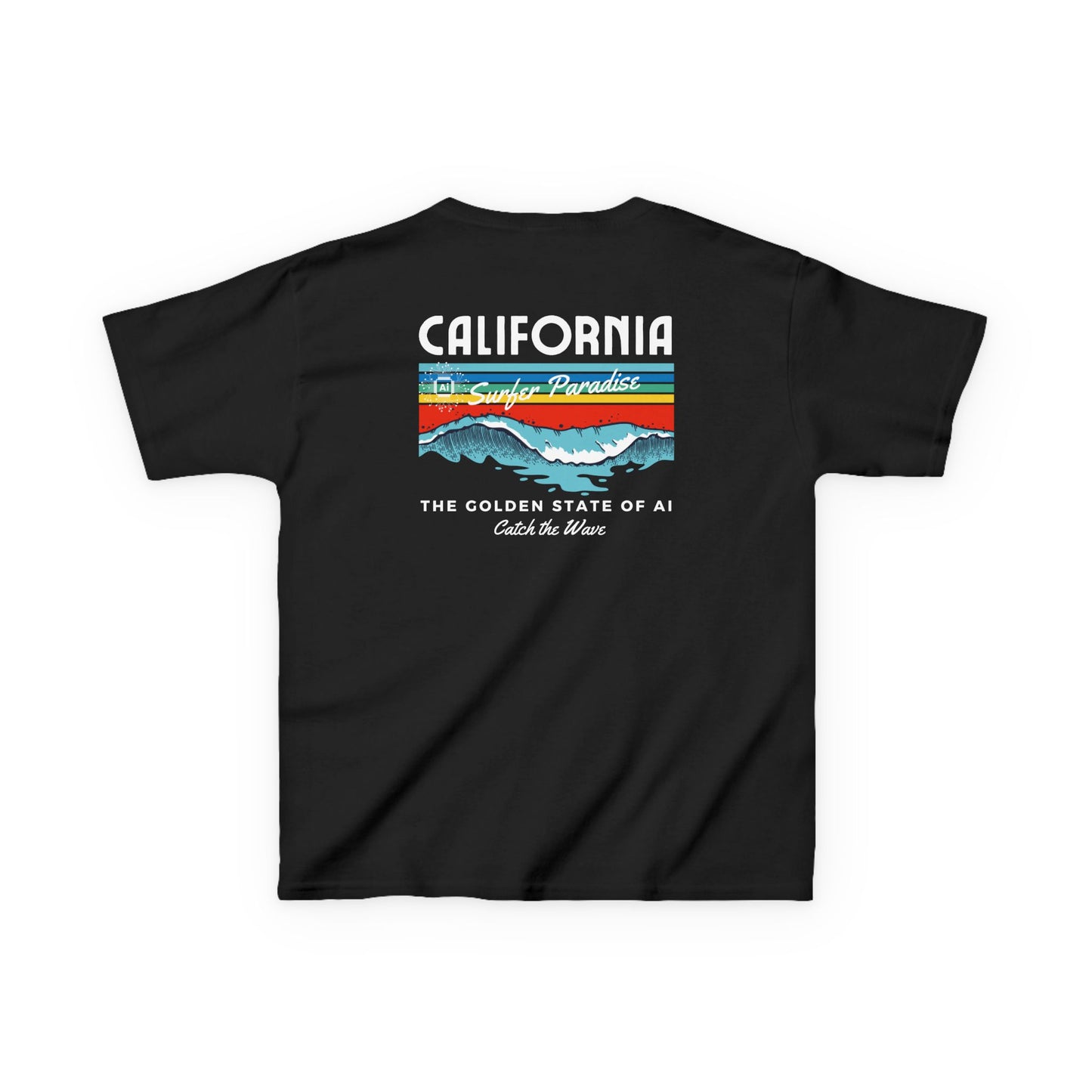 Catch the Wave CA Golden State of AI Themed Kids Heavy Cotton Tee