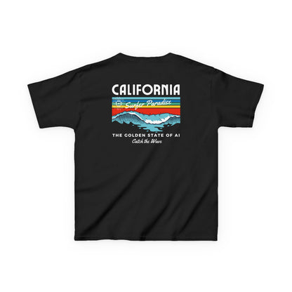 Catch the Wave CA Golden State of AI Themed Kids Heavy Cotton Tee