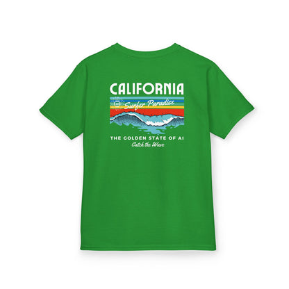 Catch the Wave CA Golden State of AI Themed Kids Heavy Cotton Tee
