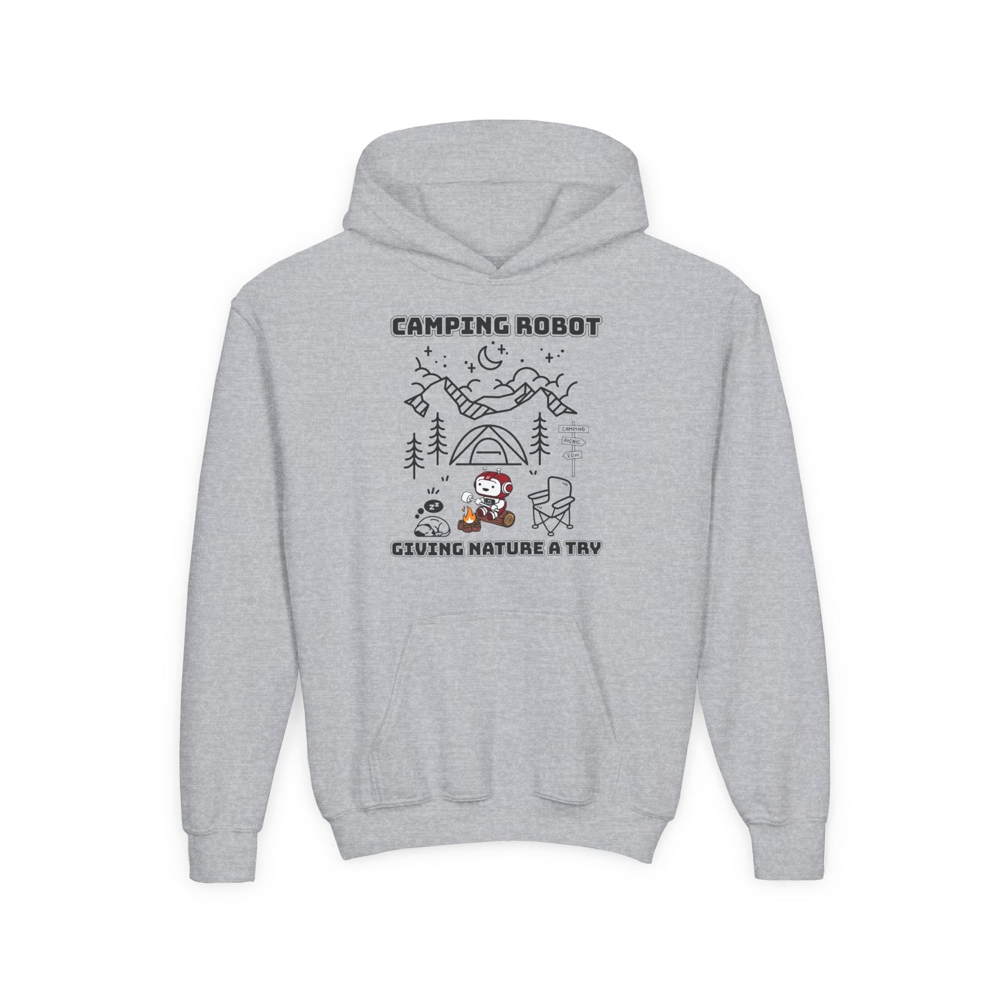 Camping Robot Youth Hooded Sweatshirt