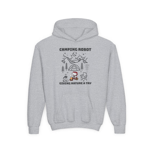 Camping Robot Youth Hooded Sweatshirt