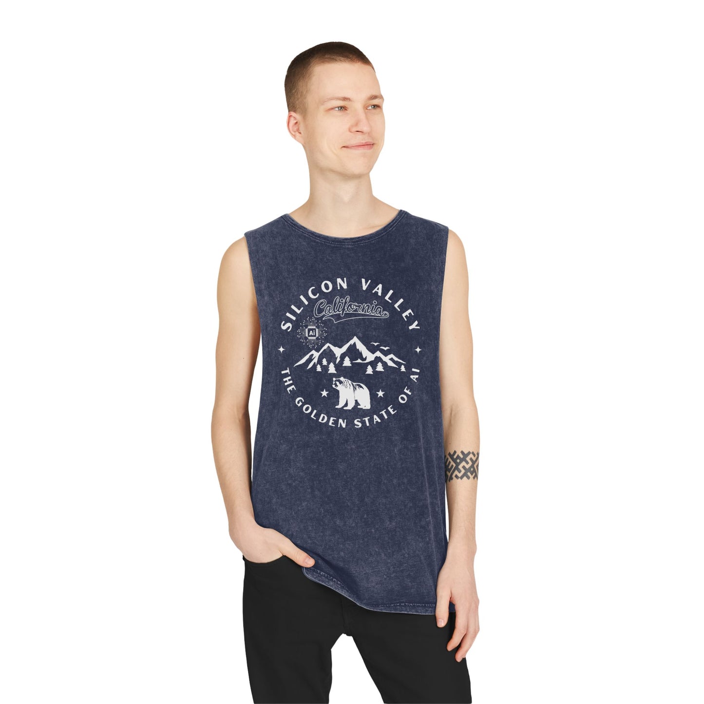 Silicon Valley CA The Golden State of AI - Unisex Stonewash Tank Top