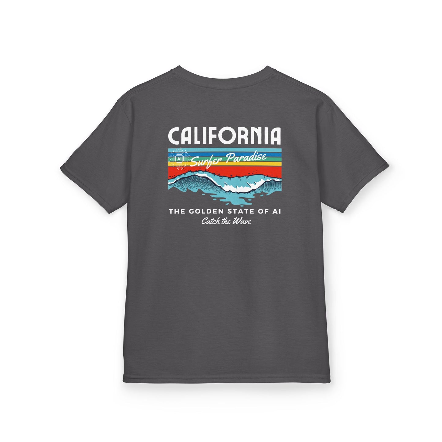 Catch the Wave CA Golden State of AI Themed Kids Heavy Cotton Tee