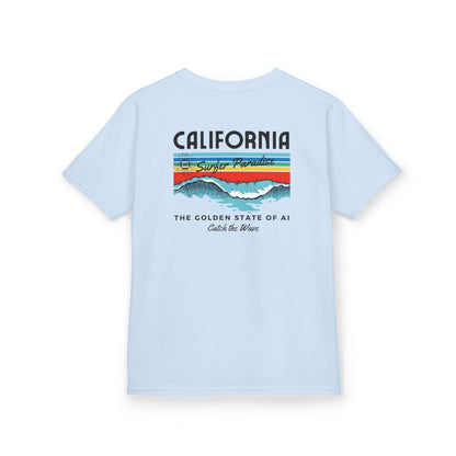 Catch the Wave CA Golden State of AI Themed Kids Heavy Cotton Tee