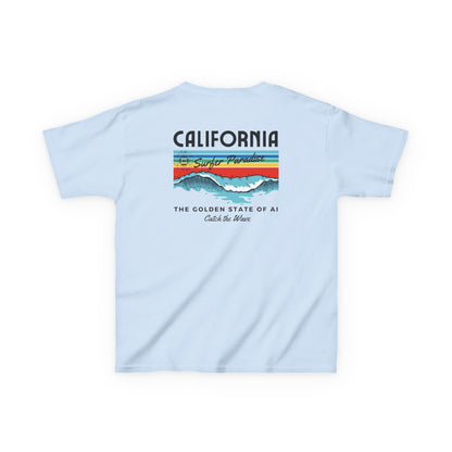 Catch the Wave CA Golden State of AI Themed Kids Heavy Cotton Tee