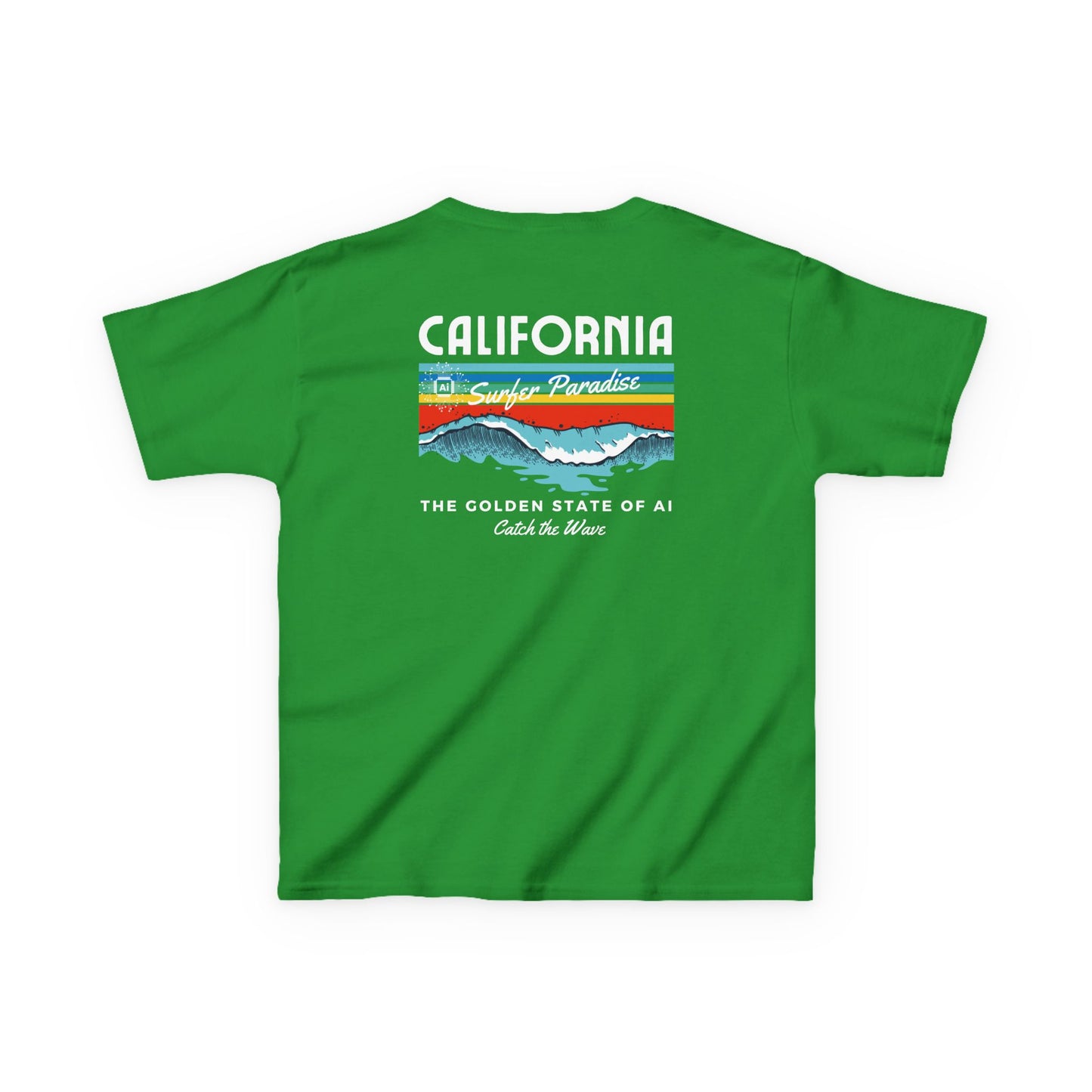 Catch the Wave CA Golden State of AI Themed Kids Heavy Cotton Tee