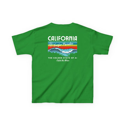 Catch the Wave CA Golden State of AI Themed Kids Heavy Cotton Tee