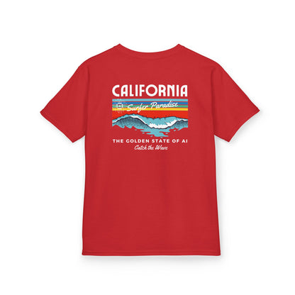 Catch the Wave CA Golden State of AI Themed Kids Heavy Cotton Tee
