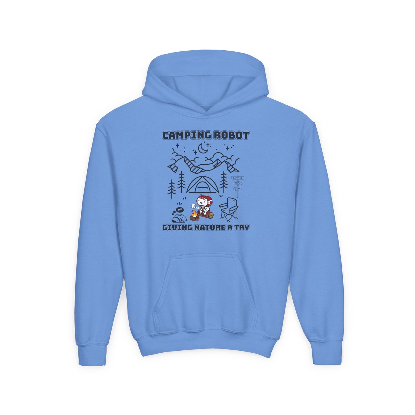 Camping Robot Youth Hooded Sweatshirt