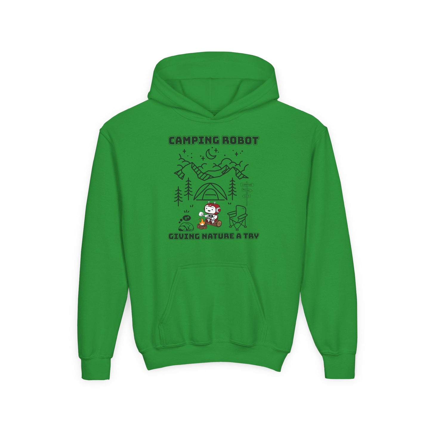 Camping Robot Youth Hooded Sweatshirt