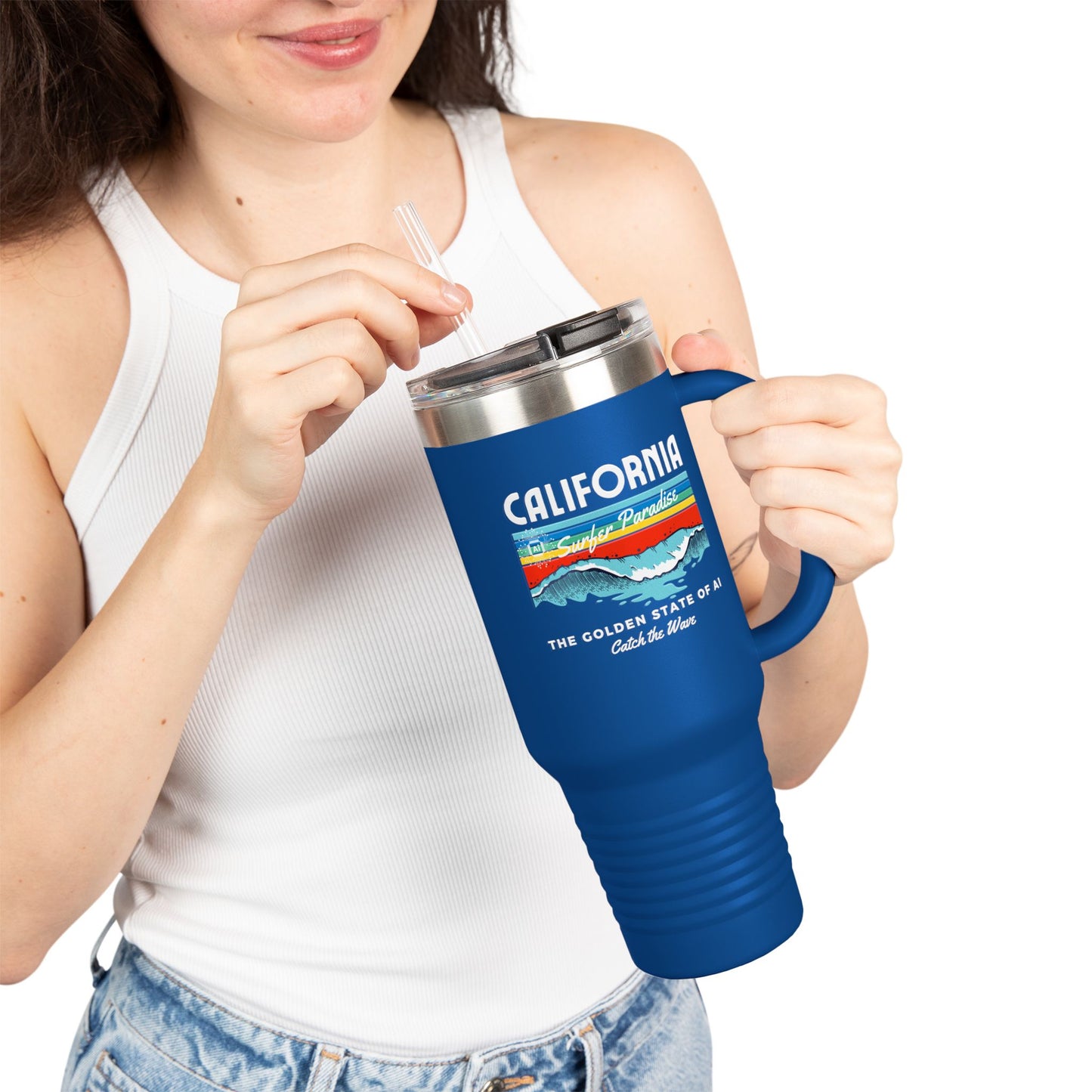 Catch the Wave CAThe Golden State of AI - Insulated Travel Mug 40oz with Straw