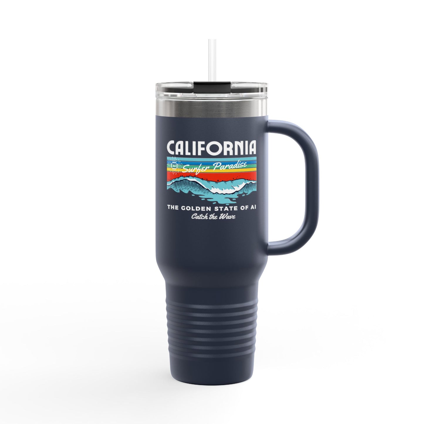 Catch the Wave CAThe Golden State of AI - Insulated Travel Mug 40oz with Straw
