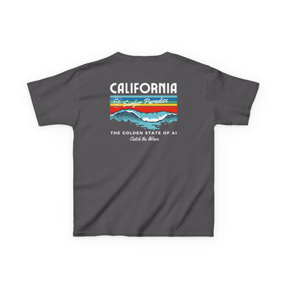 Catch the Wave CA Golden State of AI Themed Kids Heavy Cotton Tee