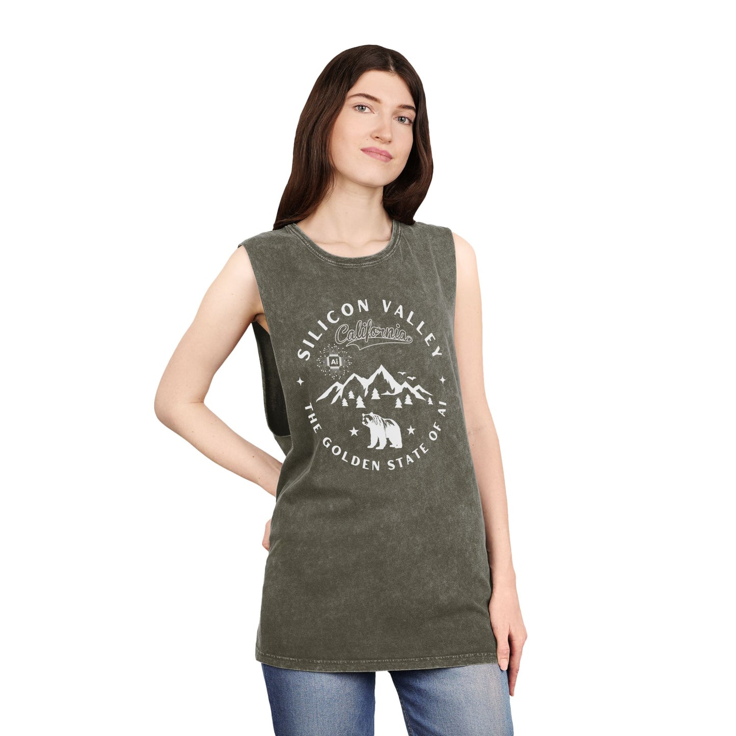 Silicon Valley CA The Golden State of AI - Unisex Stonewash Tank Top